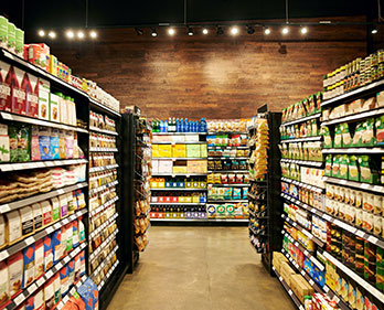 Products stocked on grocery store shelves